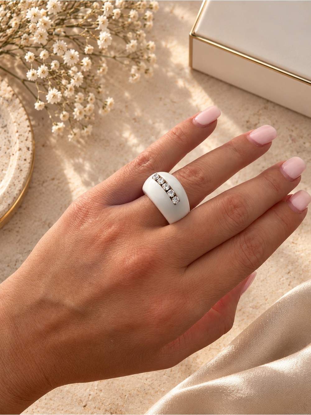 White Crystal Accent Ring